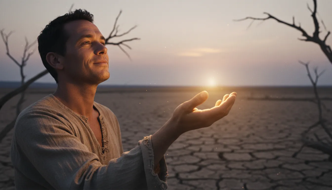 Person reaching towards a comforting light, symbolizing seeking connection in prayer even when feeling spiritually distant.