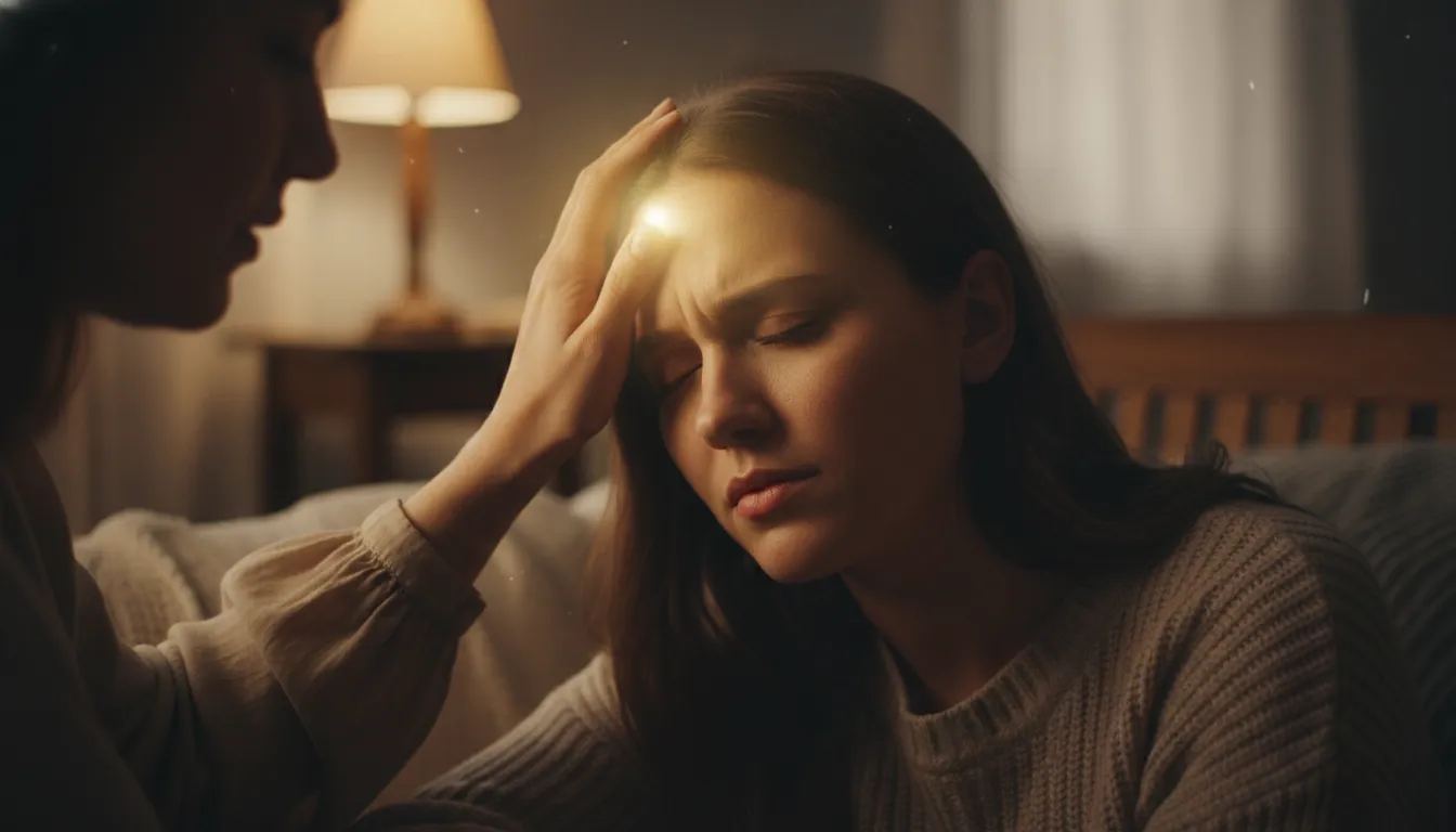 A comforting hand gently placed on the shoulder of a sick friend, symbolizing a simple prayer for strength, peace, and healing.