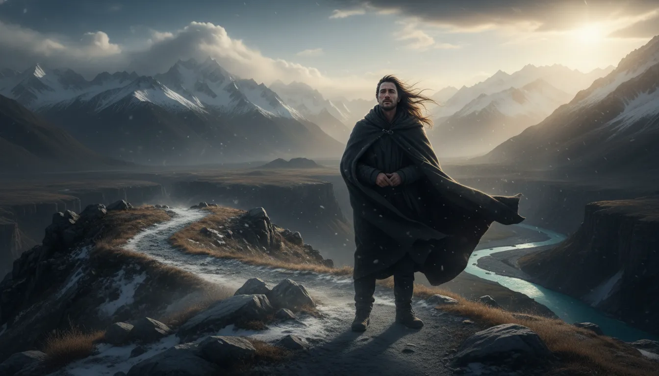 Prayers for Strength: A person standing strong against a powerful wind on a mountain, symbolizing endurance and unwavering faith in God's strength.