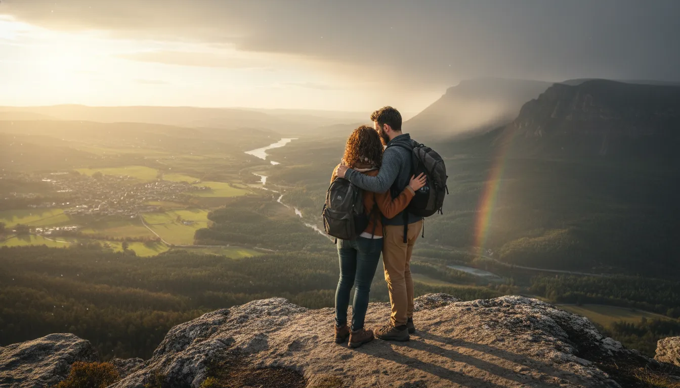 Blessing Quotes For Friends: Two best friends standing together on a scenic overlook, symbolizing enduring friendship and support through all of life's challenges.