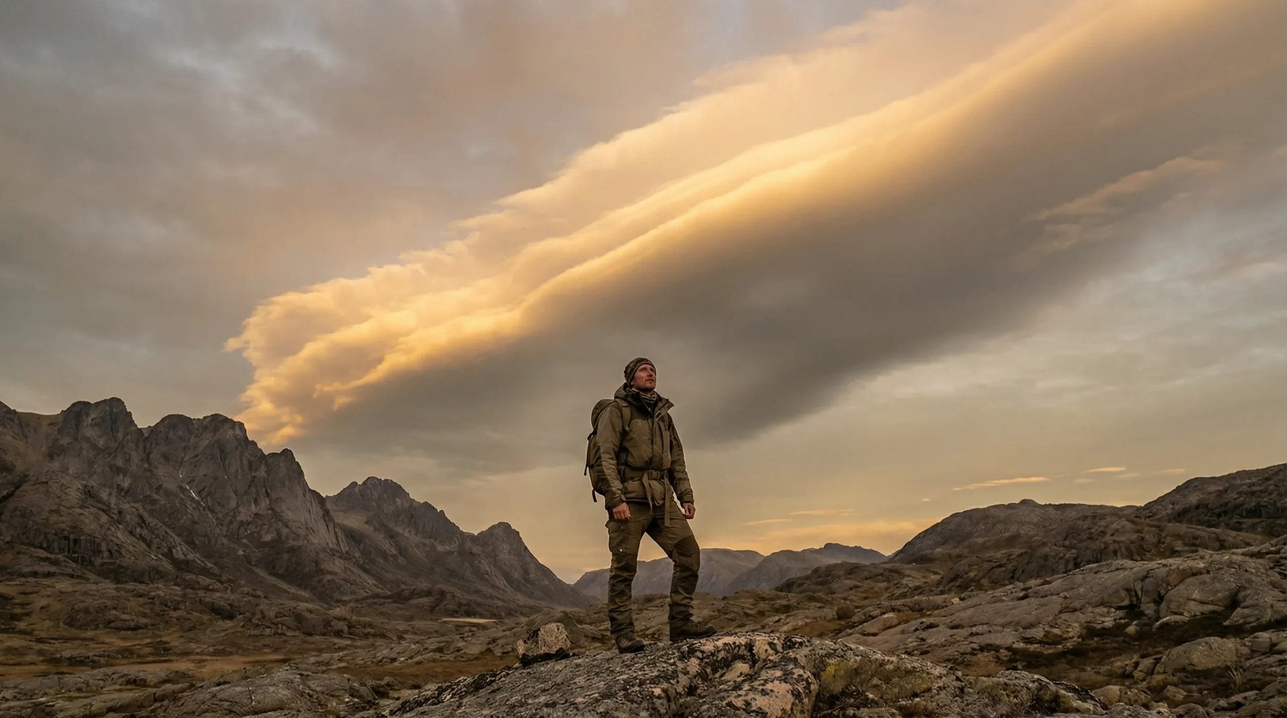 A person standing under the protective shadow of a majestic golden celestial wing, symbolizing God's enduring protection.