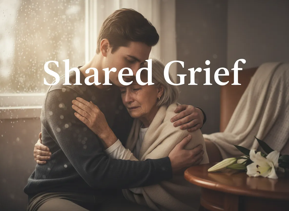 Comforting embrace between two individuals, symbolizing empathy and condolences for the loss of a grandmother.