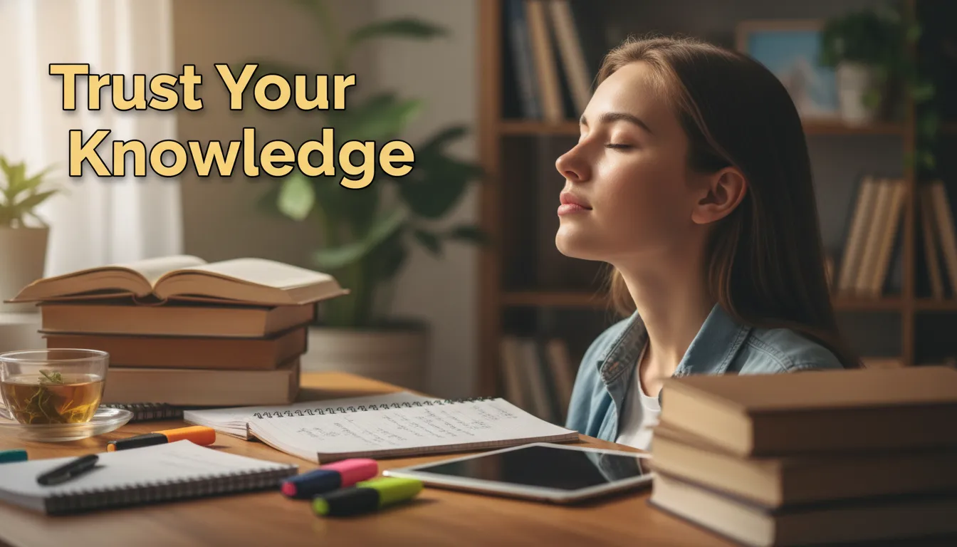 Student preparing for exam, teacher wishes.