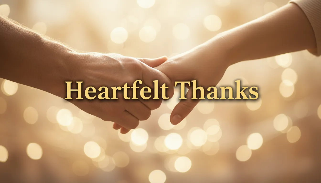 Grateful friends holding hands, simple thanks.