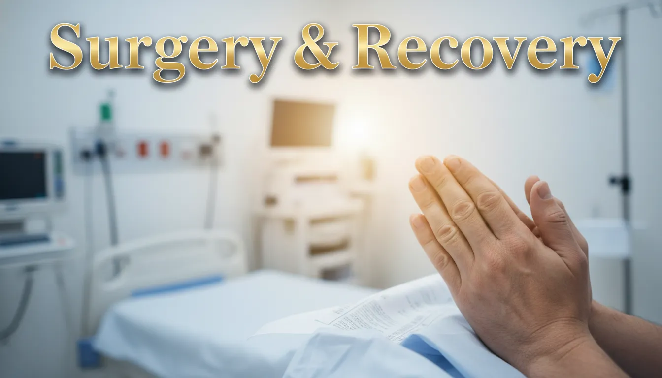 Prayers for surgery, safe recovery, medical guidance, post-op comfort.