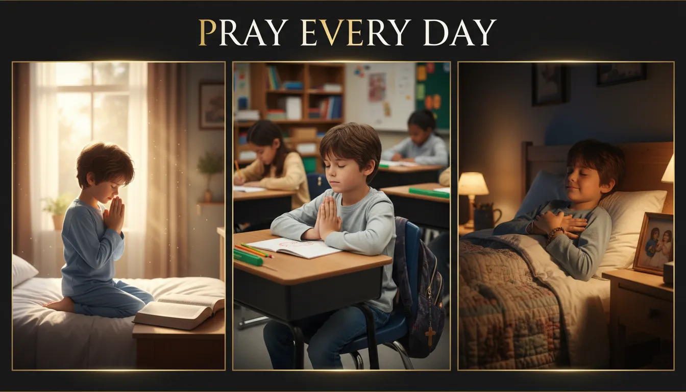 A sequence of a boy's day from morning to night