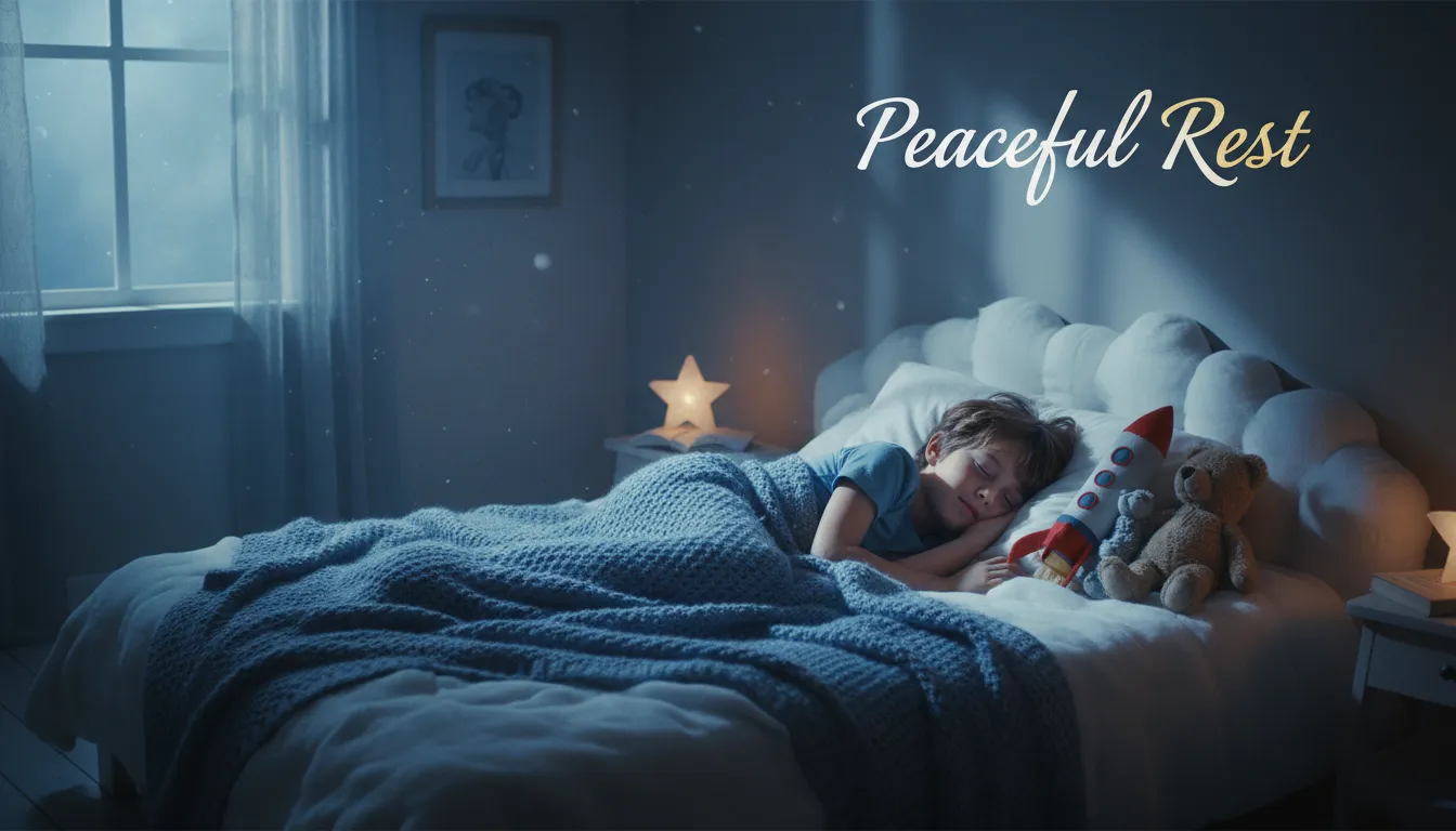 A son sleeping peacefully in his bedroom at night