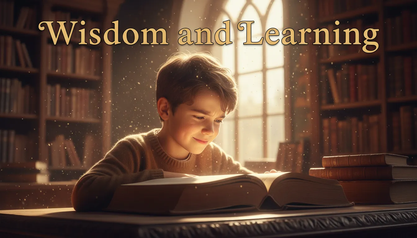 A boy studying with focus and wisdom in a library