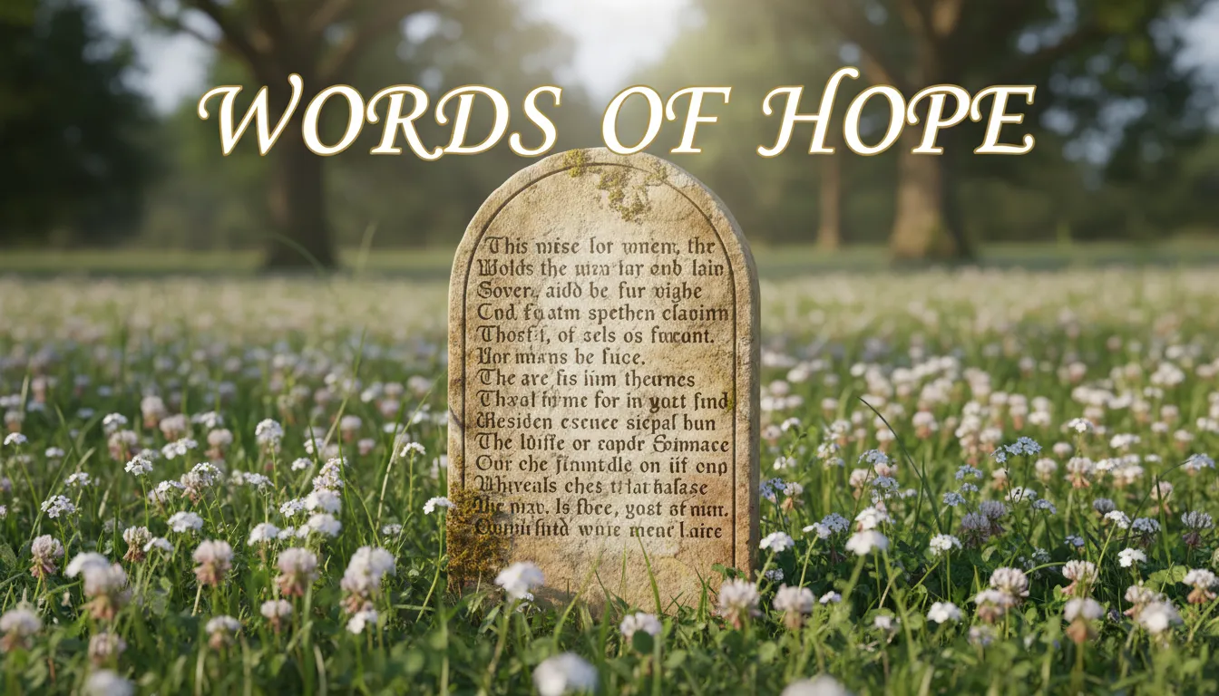 Scripture verses carved in stone among flowers.
