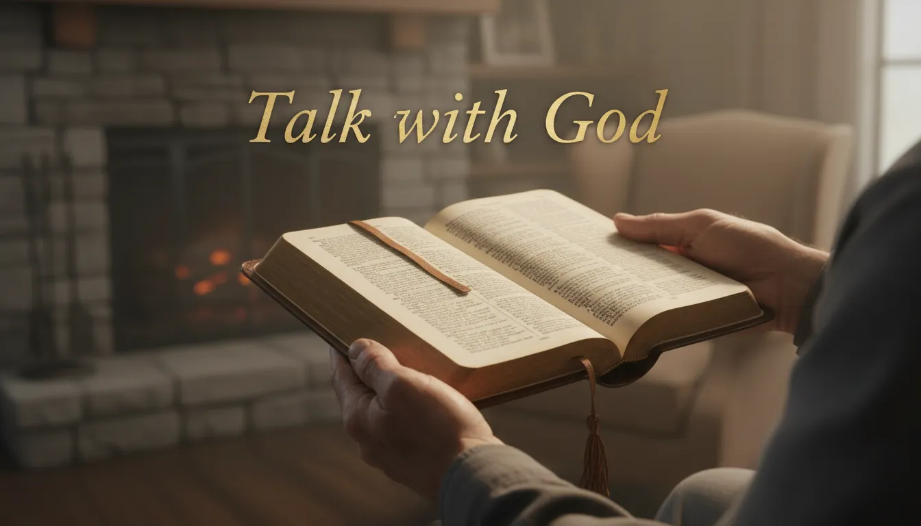 Close-up of hands holding an open Bible in a peaceful setting.
