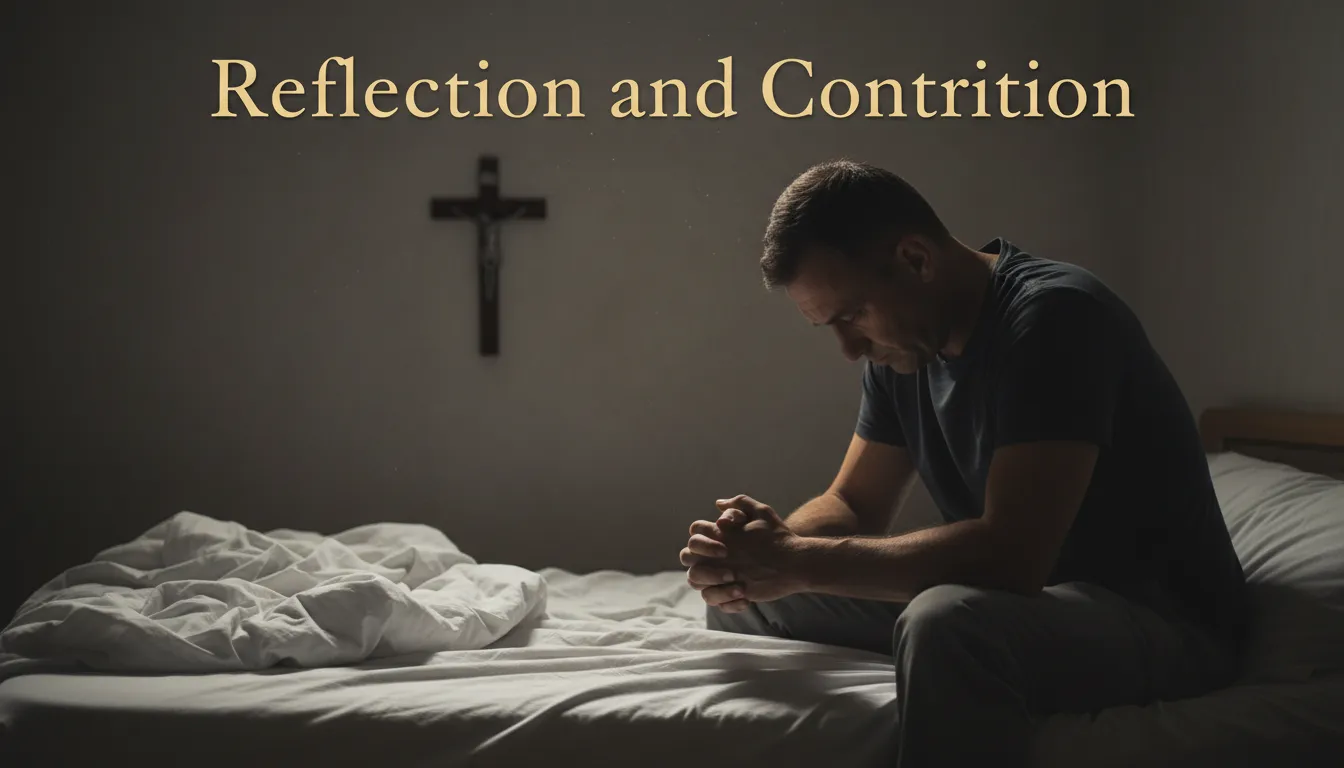 Adult man in deep prayer and reflection.