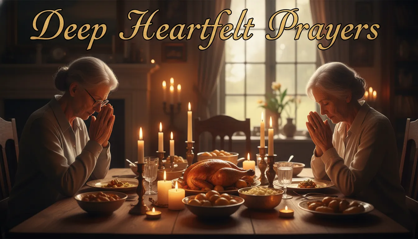 Beautiful Prayers with Deep Meaning shown by an elderly couple expressing deep gratitude for family and food before eating.