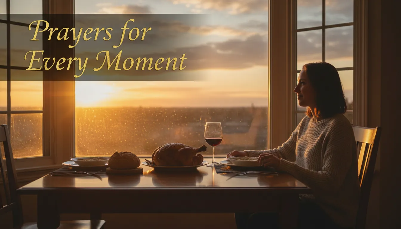 Prayers for Different Situations including a prayer when eating alone to find peace and company in God's presence.