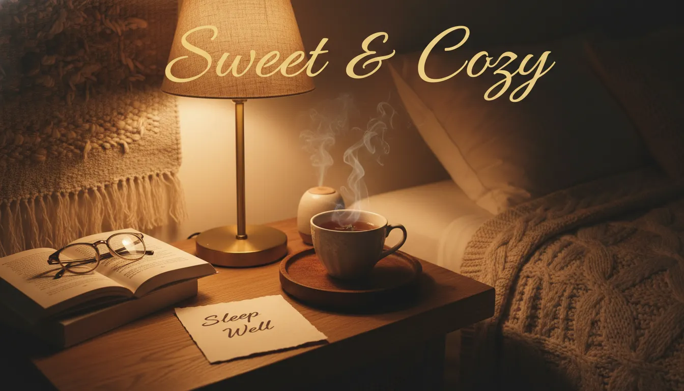 Sweet Good Night Messages for Her - A cozy and personal bedside scene evoking warmth, sweetness, and emotional safety.