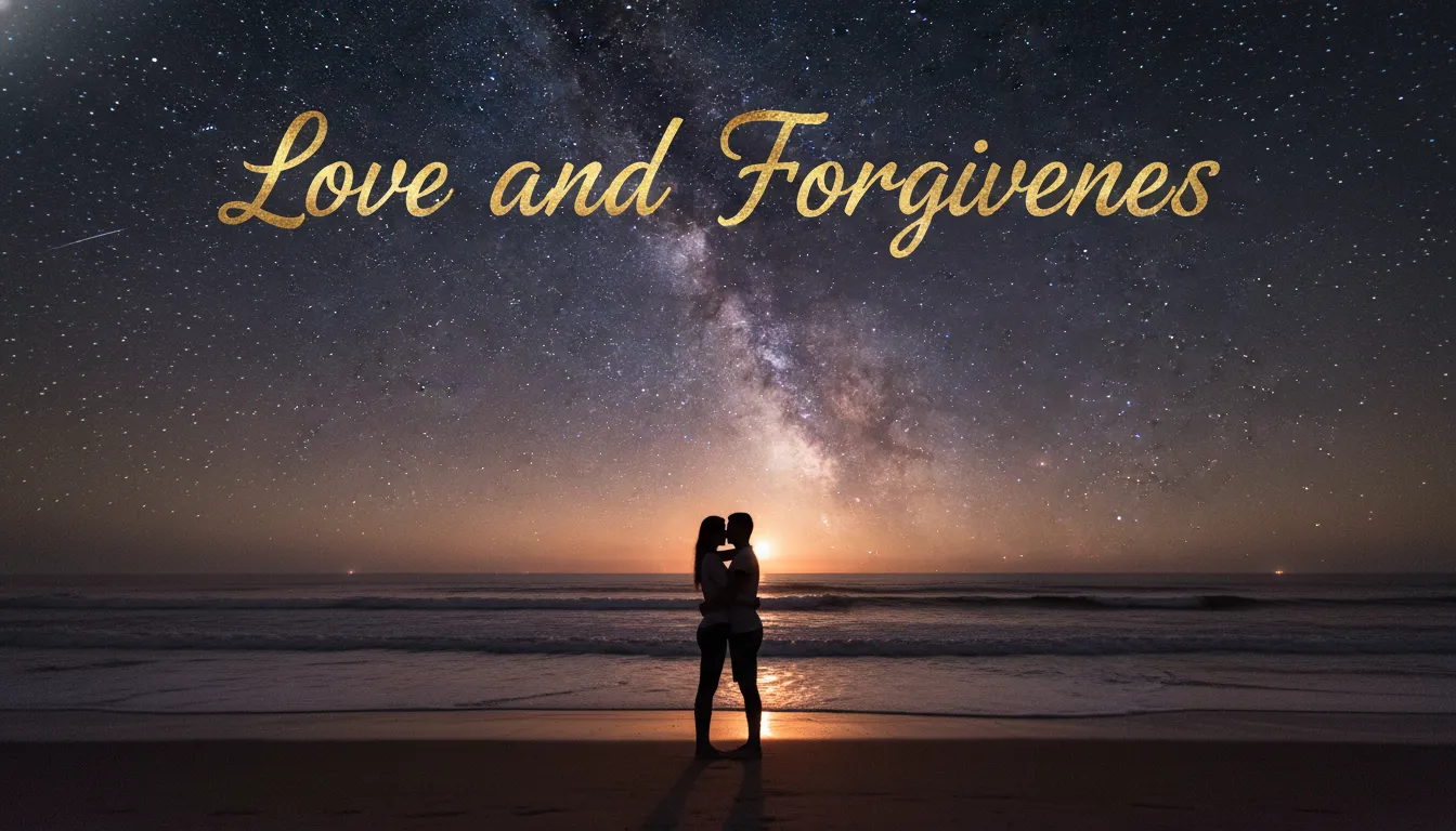 Sorry Message To My Love (Him or Her) represented by a couple embracing under the stars