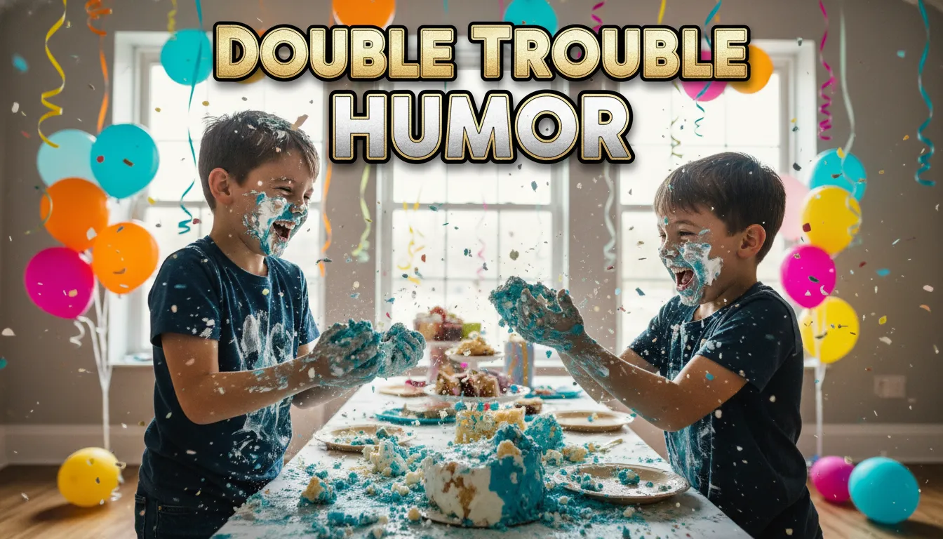 Funny Birthday Wishes for Twin Brothers showing the chaos and double trouble of a dynamic duo.