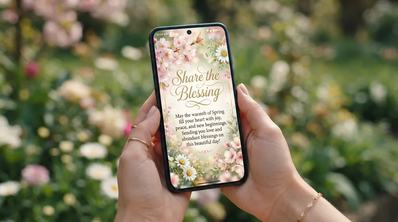 A smartphone showing uplifting weekend morning blessings to share with friends and family for peace and renewed strength.