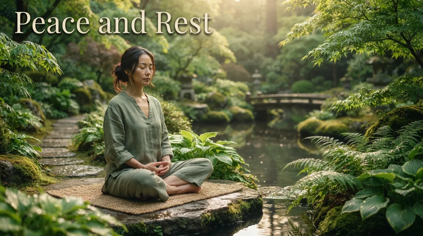A serene garden scene depicting the positive benefits of Saturday morning prayers to reduce stress and find peace.