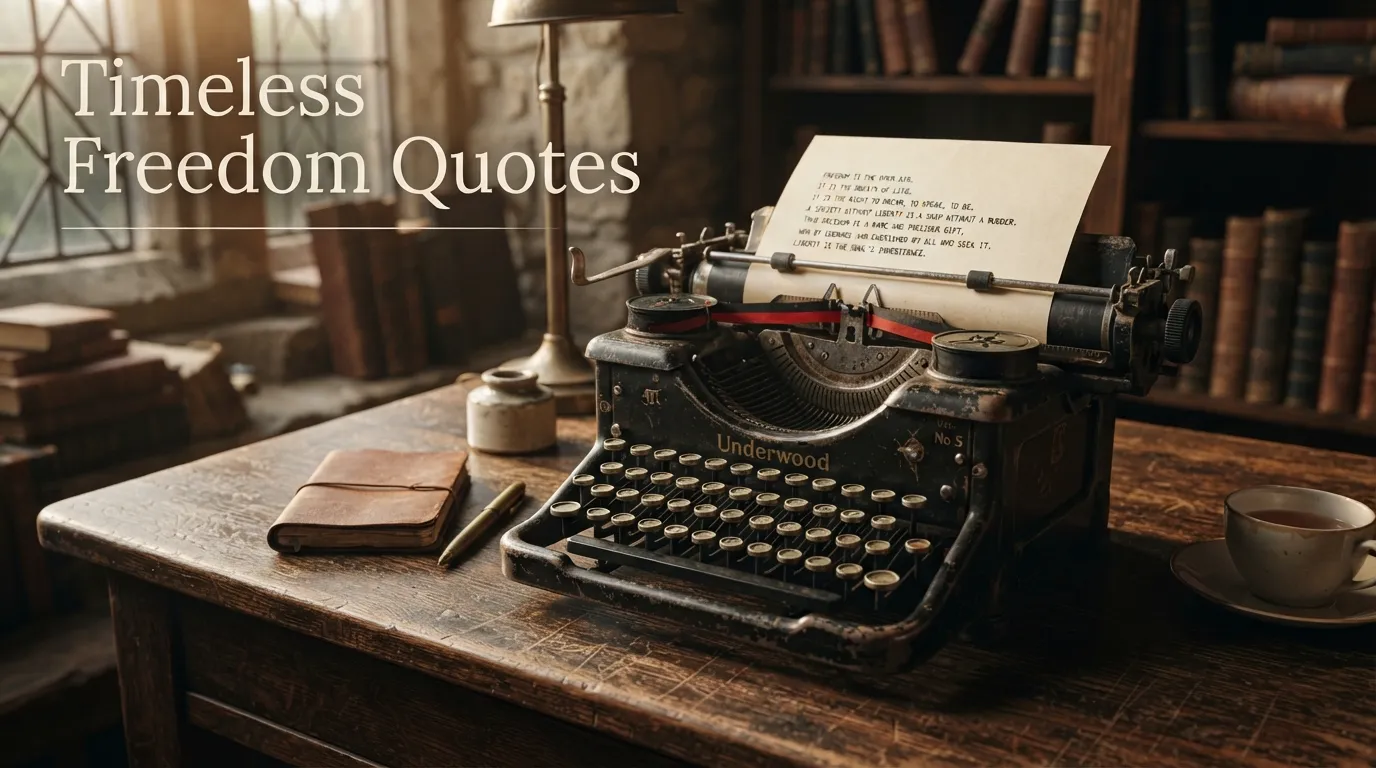 Inspirational Independence Day Quotes typed on a vintage paper with patriotic historic theme