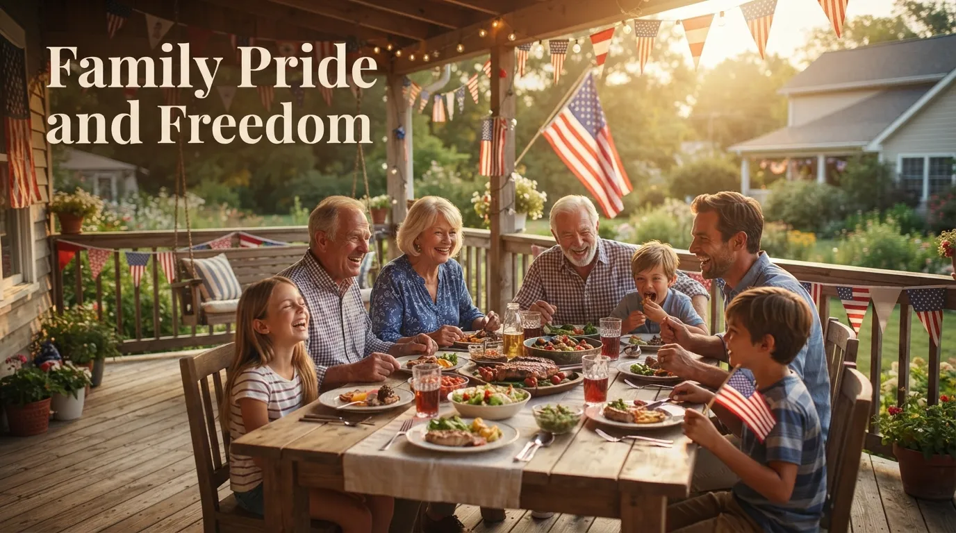Independence Day Wishes for Family celebrating togetherness and patriotism on the porch
